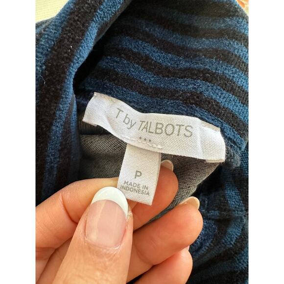 T by Talbots Striped Shawl Collar Crushed Velvet Top Long Sleeve Size Petite 0-2 - Picture 5 of 8